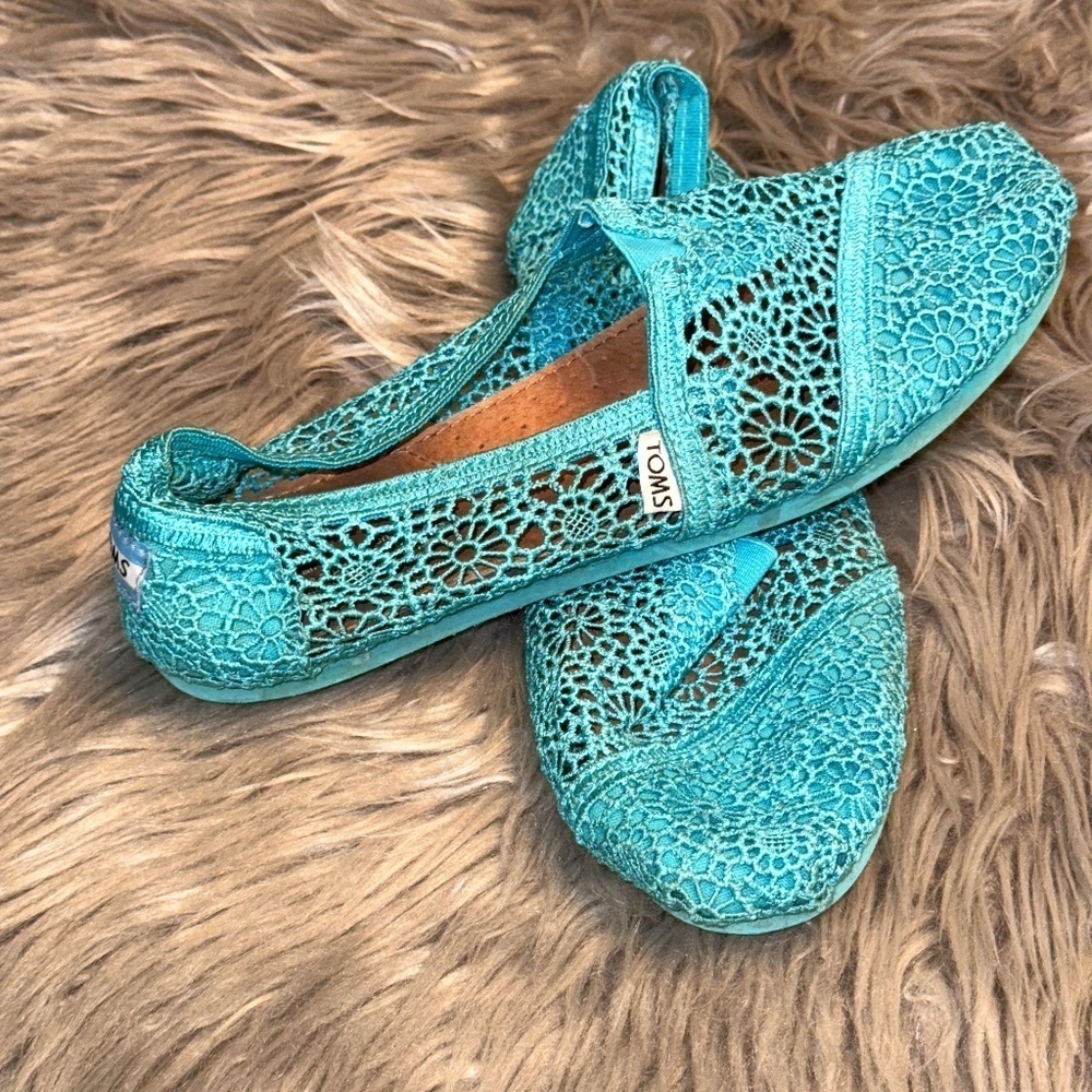 TOMS Classic Alpargata Slip-On Moroccan Floral Crochet Lace Aqua Size 9